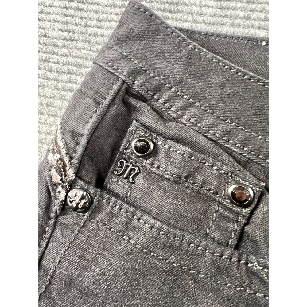 Miss Me Los Angeles Jeans Womens 32 Black Fleur-De-Lis Embellish Skinny Y2K - Picture 10 of 12